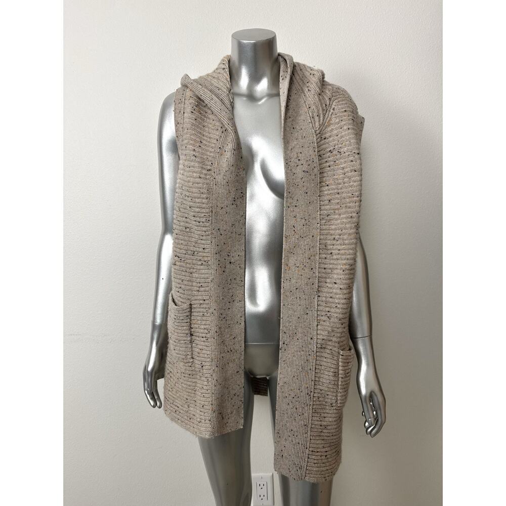 Kokun Cashmere Wool Sweater Taupe Beige Marled Hooded Vest Womens Medium - Picture 4 of 13
